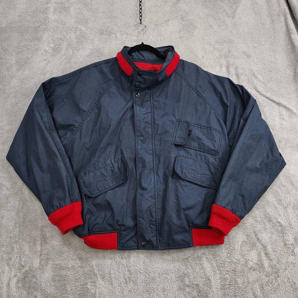 Vintage 80s London Fog Jacket Mens Medium Reg Blue Towne Coat Insulated Full Zip